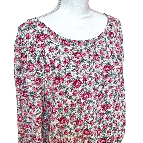 LOFT Pink & White Floral Long sleeved Top Blouse Size M Like New - Picture 3 of 10